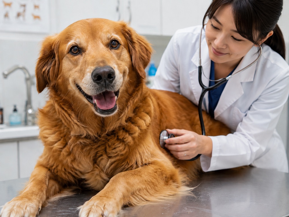 愛犬を診察する獣医師