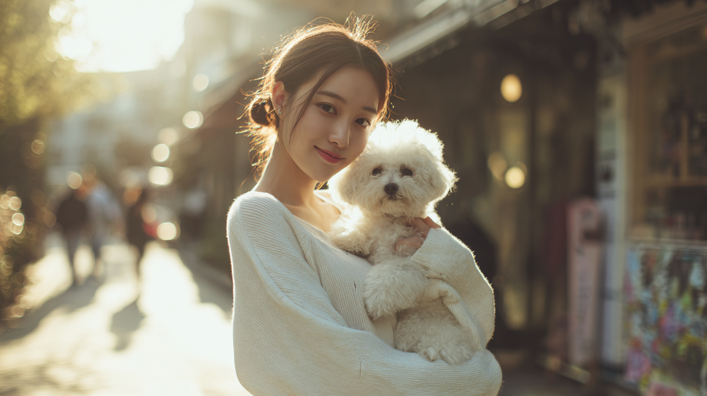 愛犬を抱く女性