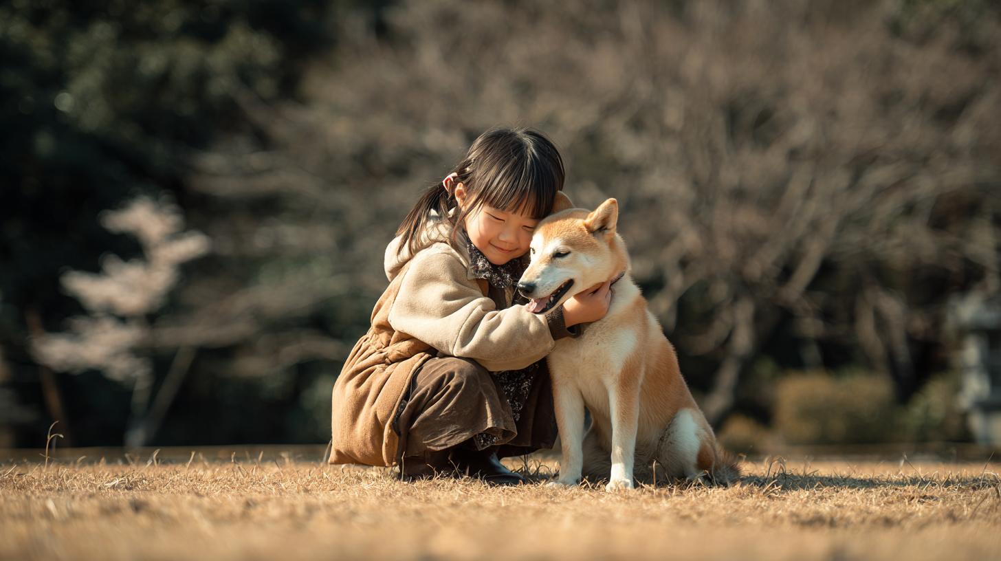 少女と柴犬